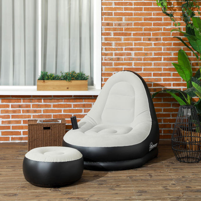 Aufblasbares Sofa mit Fußhocker & Getränkehalter, hellgrau