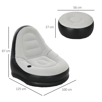 Inflatable sofa with footstool & cup holder, light grey