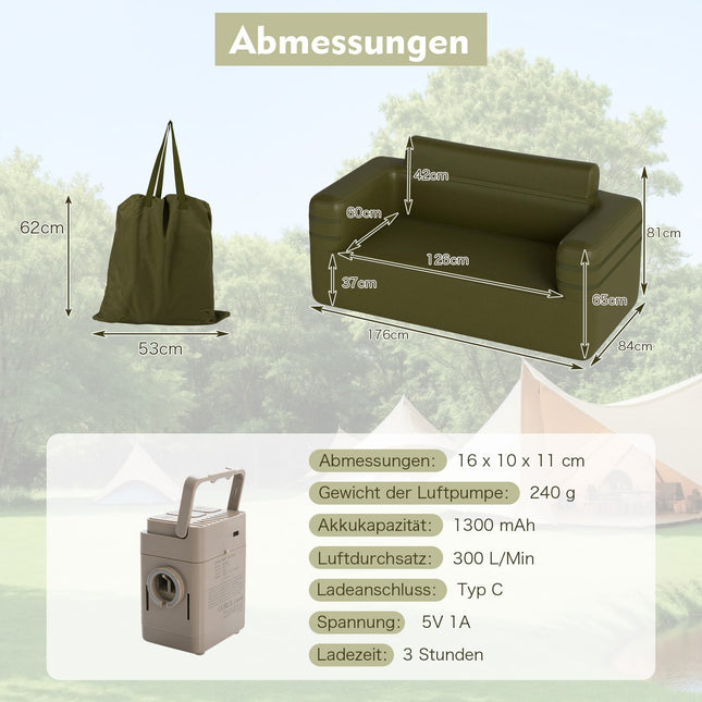 Aufblasbares Sofa mit Pumpe & Aufbewahrungstasche für 2 Personen