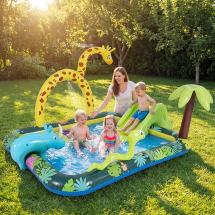 Aufblasbares Planschbecken Spielcenter mit Rutsche, Sprinkler