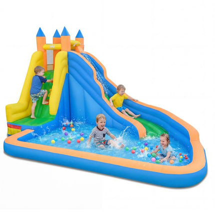 Inflatable Water Park 3-in-1, Curved Slide, Climb Wall