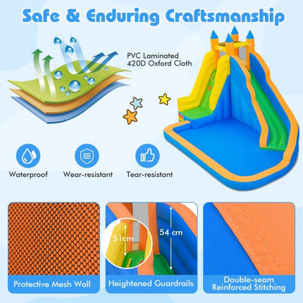 Inflatable Water Park 3-in-1, Curved Slide, Climb Wall