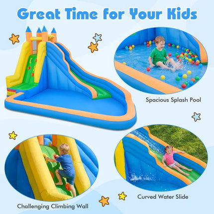 Inflatable Water Park 3-in-1, Curved Slide, Climb Wall