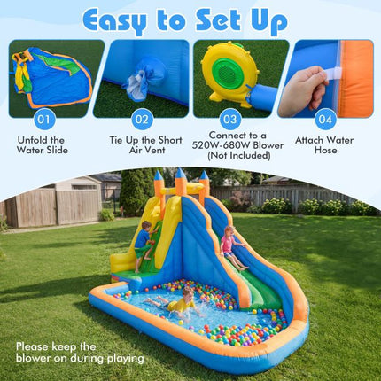 Inflatable Water Park 3-in-1, Curved Slide, Climb Wall