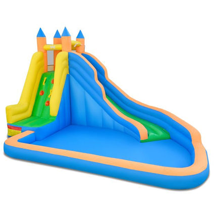 Inflatable Water Park 3-in-1, Curved Slide, Climb Wall
