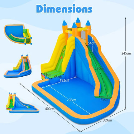 Inflatable Water Park 3-in-1, Curved Slide, Climb Wall