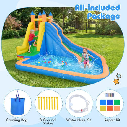 Inflatable Water Park 3-in-1, Curved Slide, Climb Wall