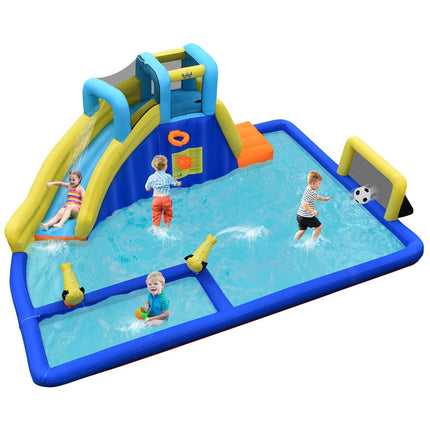 Aufblasbarer Wasserpark 6-in-1 Hüpfburg mit Wasserrutsche 526 x 373 x 203 cm Blau + Gelb