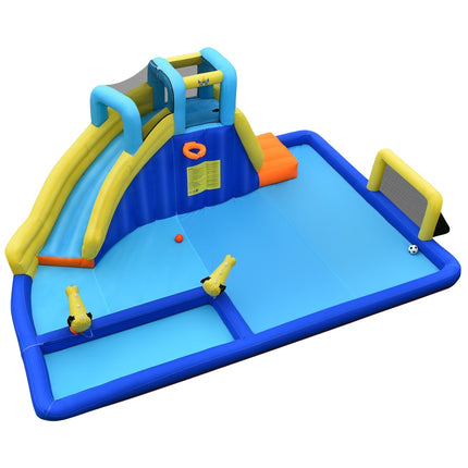 Aufblasbarer Wasserpark 6-in-1 Hüpfburg mit Wasserrutsche 526 x 373 x 203 cm Blau + Gelb