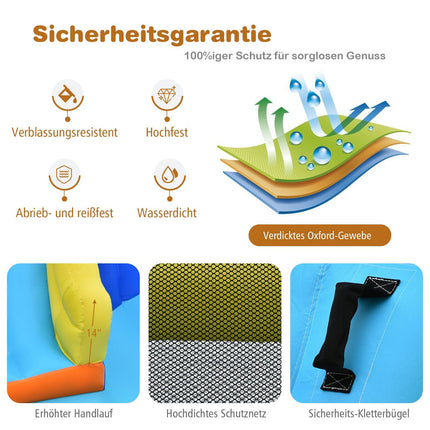 Aufblasbarer Wasserpark 6-in-1 Hüpfburg mit Wasserrutsche 526 x 373 x 203 cm Blau + Gelb