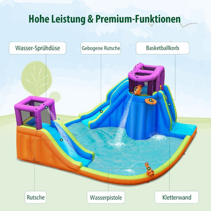 Aufblasbarer Wasserpark mit Rutsche, Kletterwand, Sprinklern