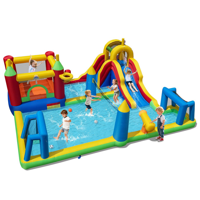 Nafukovací vodní park se skluzavkou, bazénkem a lezeckou stěnou