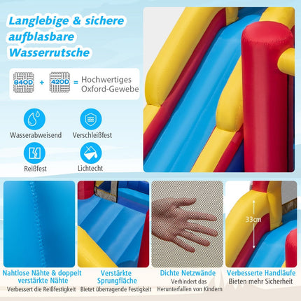 Aufblasbare Wasserrutsche mit Kletterwand und Kanone