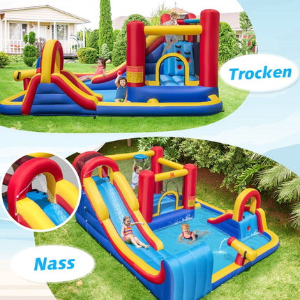 Aufblasbare Wasserrutsche mit Kletterwand und Kanone