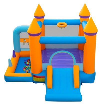 Château gonflable pour enfants avec piscine à balles, toboggan et jeu de lancer d'anneaux. Soufflerie de 735 W incluse.