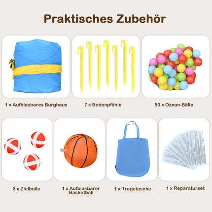 Aufblasbare Hüpfburg mit Rutsche &amp; Bällebad &amp; Basketballkorb 477 x 241 x 208 cm (ohne Gebläse)