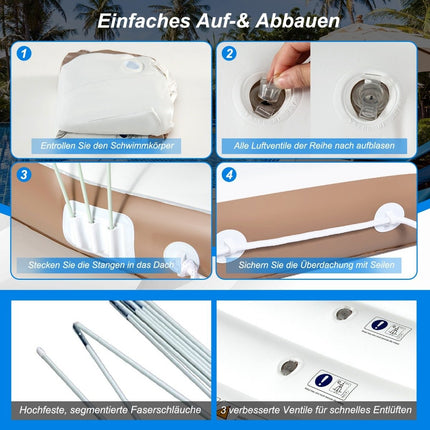 Aufblasbare Poolplattform mit einziehbarem und abnehmbarem Dach 180 x 180 x 160 cm