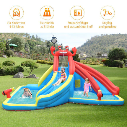 Aufblasbarer Wasserpark mit Kletterwand 500 x 400 x 250 cm rot + gelb + blau