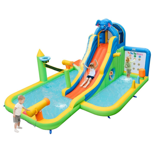 Aufblasbare Wasserrutsche mit Planschbecken &amp; Kletterwand &amp; Wasserkanonen ohne Gebläse