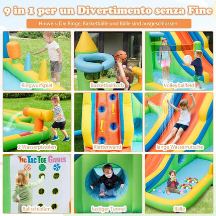 Inflatable water slide with paddling pool & climbing wall & water cannons without blower
