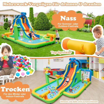 Inflatable water slide with paddling pool & climbing wall & water cannons without blower