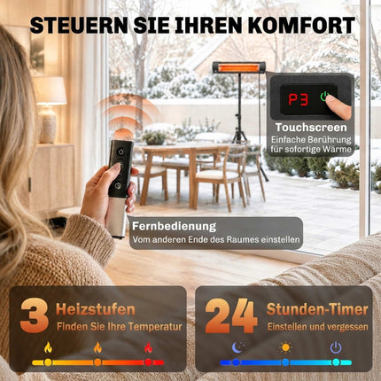 Infrared Patio Heater 2500W, Adjustable Stand, Remote Control