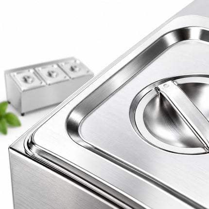 Ingredient Container Set with 3 GN 1/6 Bowls and Lids, Stainless Steel, Silver