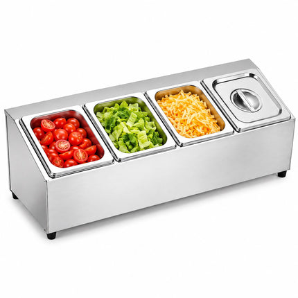 Ingredient Container Set with 4 GN 1/6 Bowls and Lids, Stainless Steel, Silver
