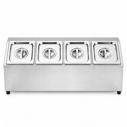 Ingredient Container Set with 4 GN 1/6 Bowls and Lids, Stainless Steel, Silver