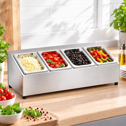 Ingredient Container Set with 4 GN 1/6 Bowls and Lids, Stainless Steel, Silver