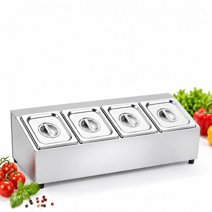 Ingredient Container Set with 4 GN 1/6 Bowls and Lids, Stainless Steel, Silver