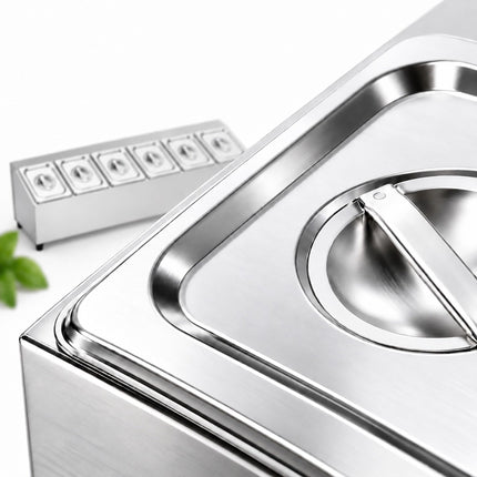 Ingredient Container Set with 6 GN 1/6 Bowls and Lids, Stainless Steel, Silver