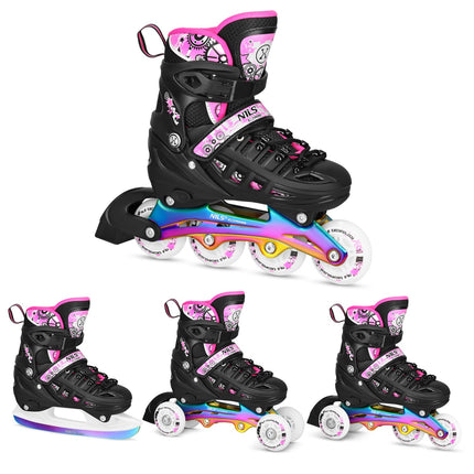 Inline/Ice Skates, 4-in-1, Pink LED, Size S (31-34)