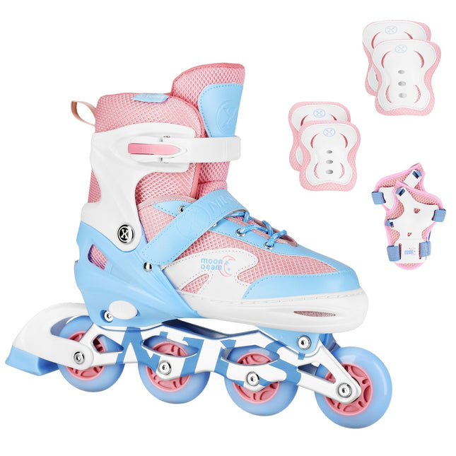 Inline Skates with LED, Protectors, White, Size M (35-38)