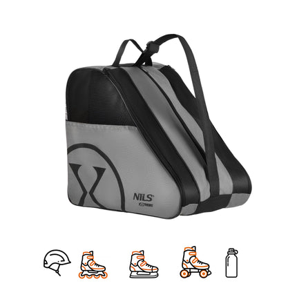 Inliner- und Schlittschuhtasche, 3 Fächer, Grau