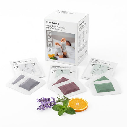 InnovaGoods Detox Foot Patches with Essences, 30 Units, Lavender, Mint, Orange