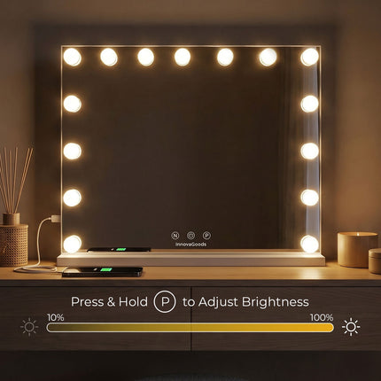 InnovaGoods Glimma Deluxe Hollywood LED Vanity Mirror, 15 Bulbs, 10X Magnifier