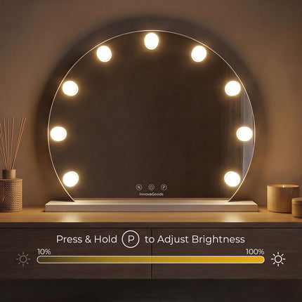 InnovaGoods Gloette Round Hollywood Vanity Mirror, 9 LED Bulbs, White