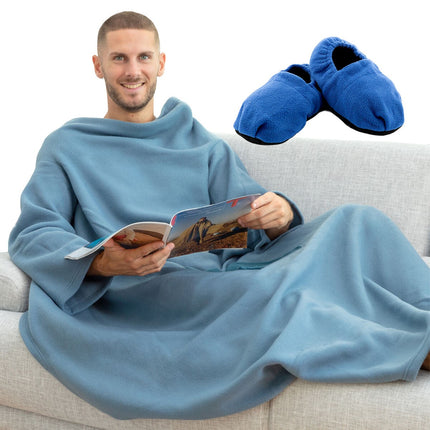 InnovaGoods Single Sleeved Blanket and Microwavable Slippers, Central Pocket