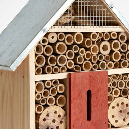 Insect Hotel With Metal Roof, Weatherproof Bee and Butterfly Shelter