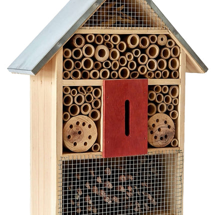 Insect Hotel With Metal Roof, Weatherproof Bee and Butterfly Shelter
