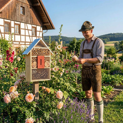 Insect Hotel With Metal Roof, Weatherproof Bee and Butterfly Shelter
