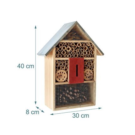 Insect Hotel With Metal Roof, Weatherproof Bee and Butterfly Shelter