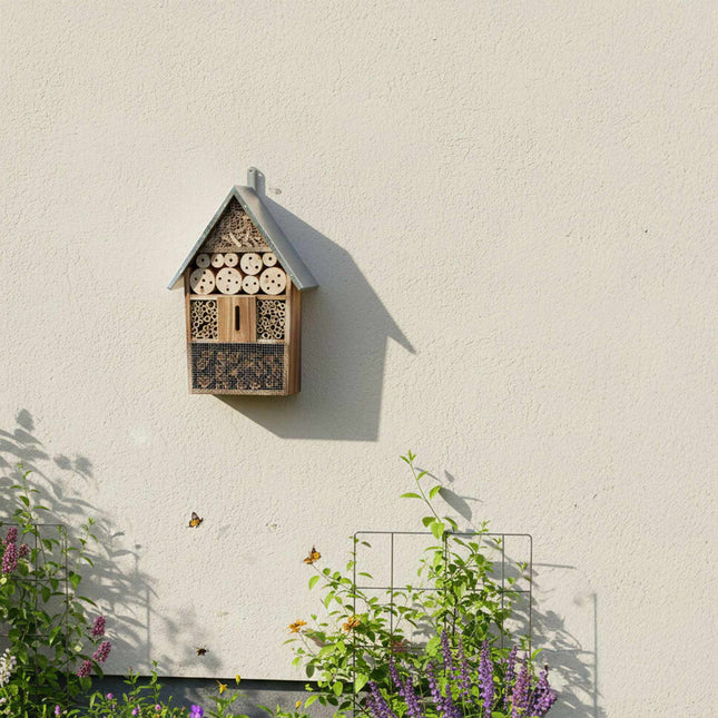 Insect Hotel With Metal Roof, Weatherproof Nesting Shelter