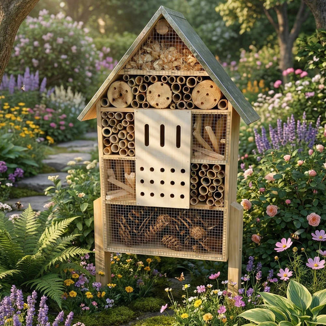 Insektenhotel mit Ständer – Wetterfestes Metalldach