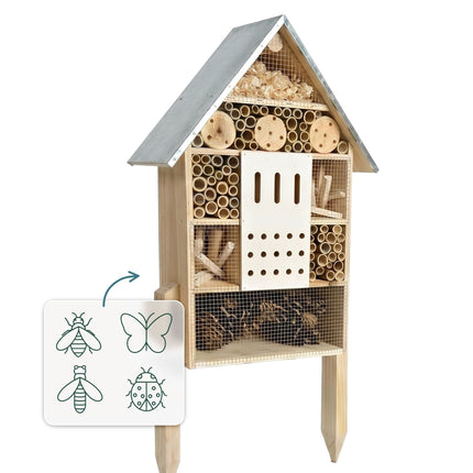 Insect Hotel With Stand – Weatherproof Metal Roof