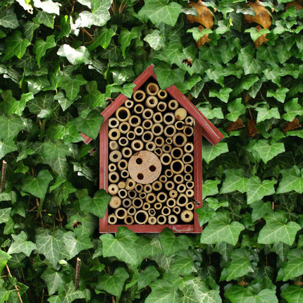Insect hotel for wild bees in red