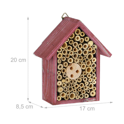 Insect hotel for wild bees in red
