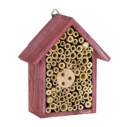 Insect hotel for wild bees in red