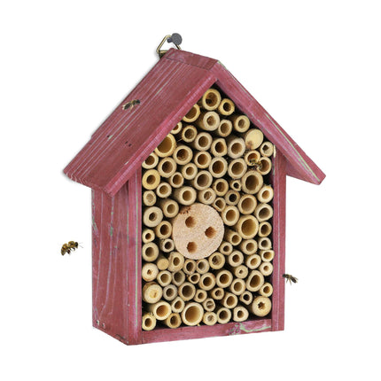 Insect hotel for wild bees in red